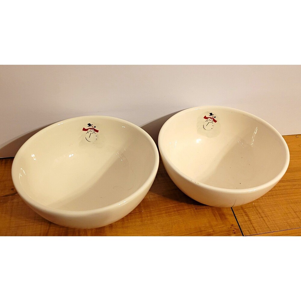 Williams-Sonoma Snowman Coupe Cereal Bowls Set of 2 5.5" Ceramic Safe -EUC